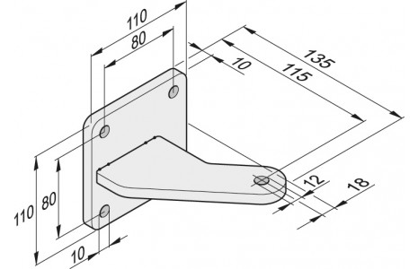 Abmessungen Torpfostenbeschlag 85/115 L + R, Edelstahl 